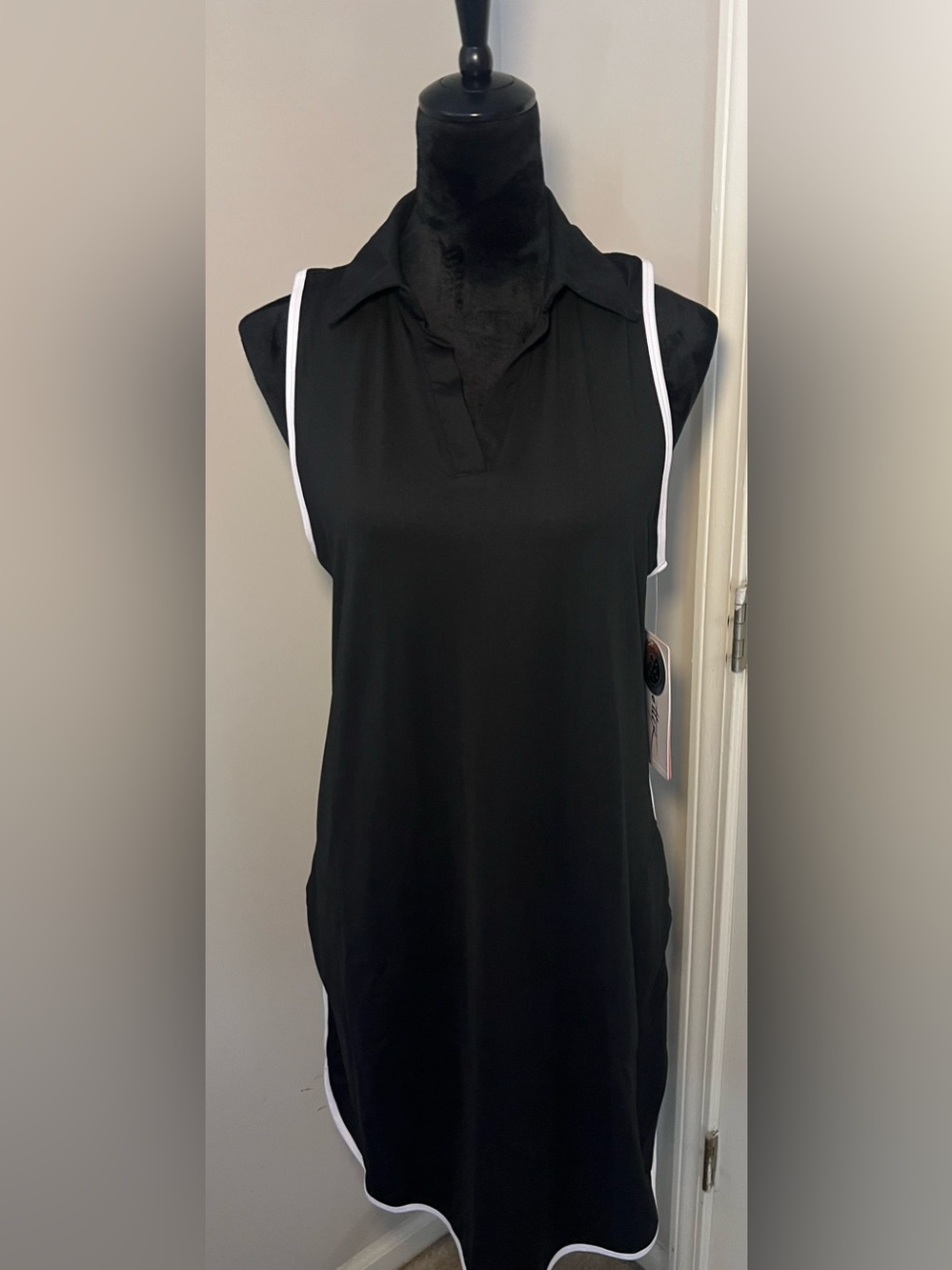 Gottex Womens Golf Tennis Dress Large Black Sleeveless Athletic Collared NWT